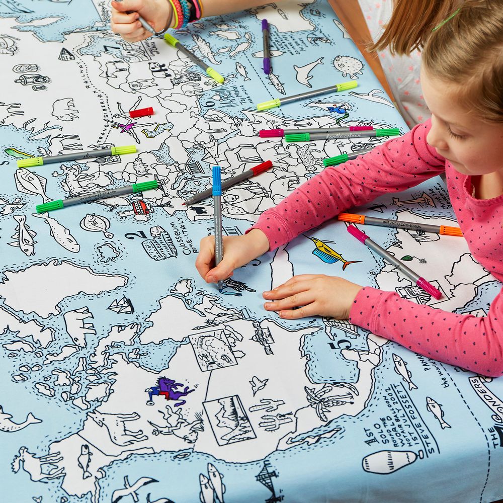 Table cloths - colour-in world map tablecloth - EATSLEEPDOODLE