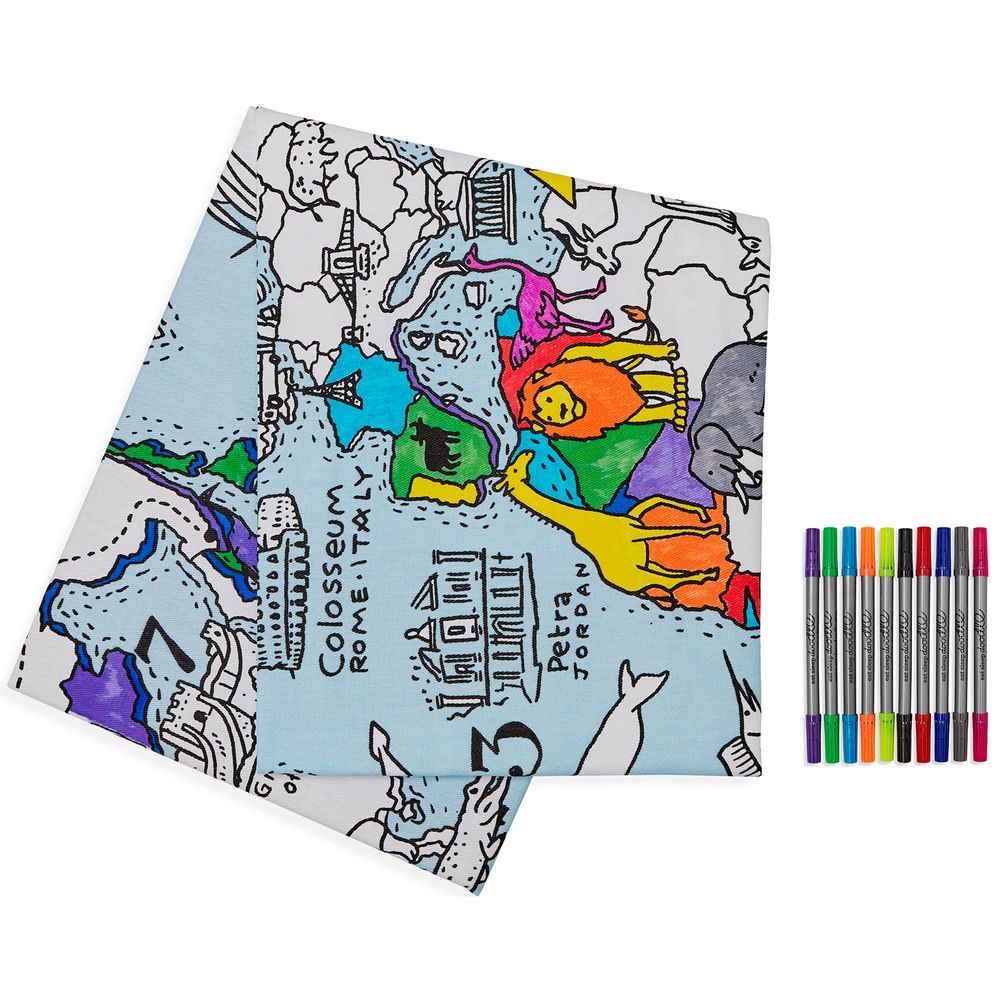 Table cloths - colour-in world map tablecloth - EATSLEEPDOODLE