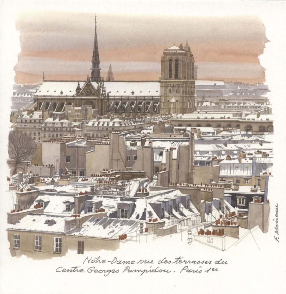 Papeterie - CARTE DOUBLE AQUARELLE DE FABRICE MOIREAU DE FIN D'ANNEE - PHENICIA
