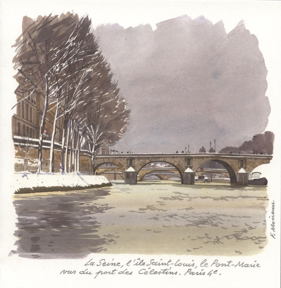 Papeterie - CARTE DOUBLE AQUARELLE DE FABRICE MOIREAU DE FIN D'ANNEE - PHENICIA