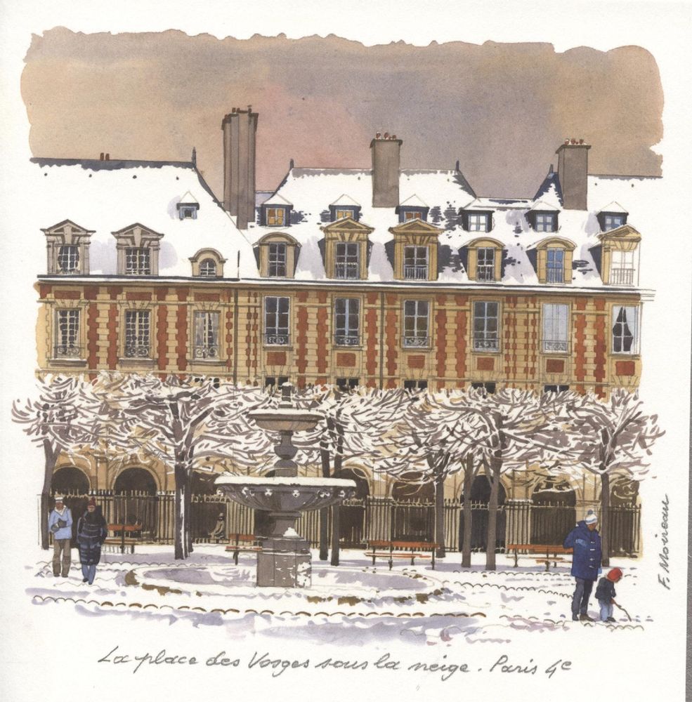 Papeterie - CARTE DOUBLE AQUARELLE DE FABRICE MOIREAU DE FIN D'ANNEE - PHENICIA