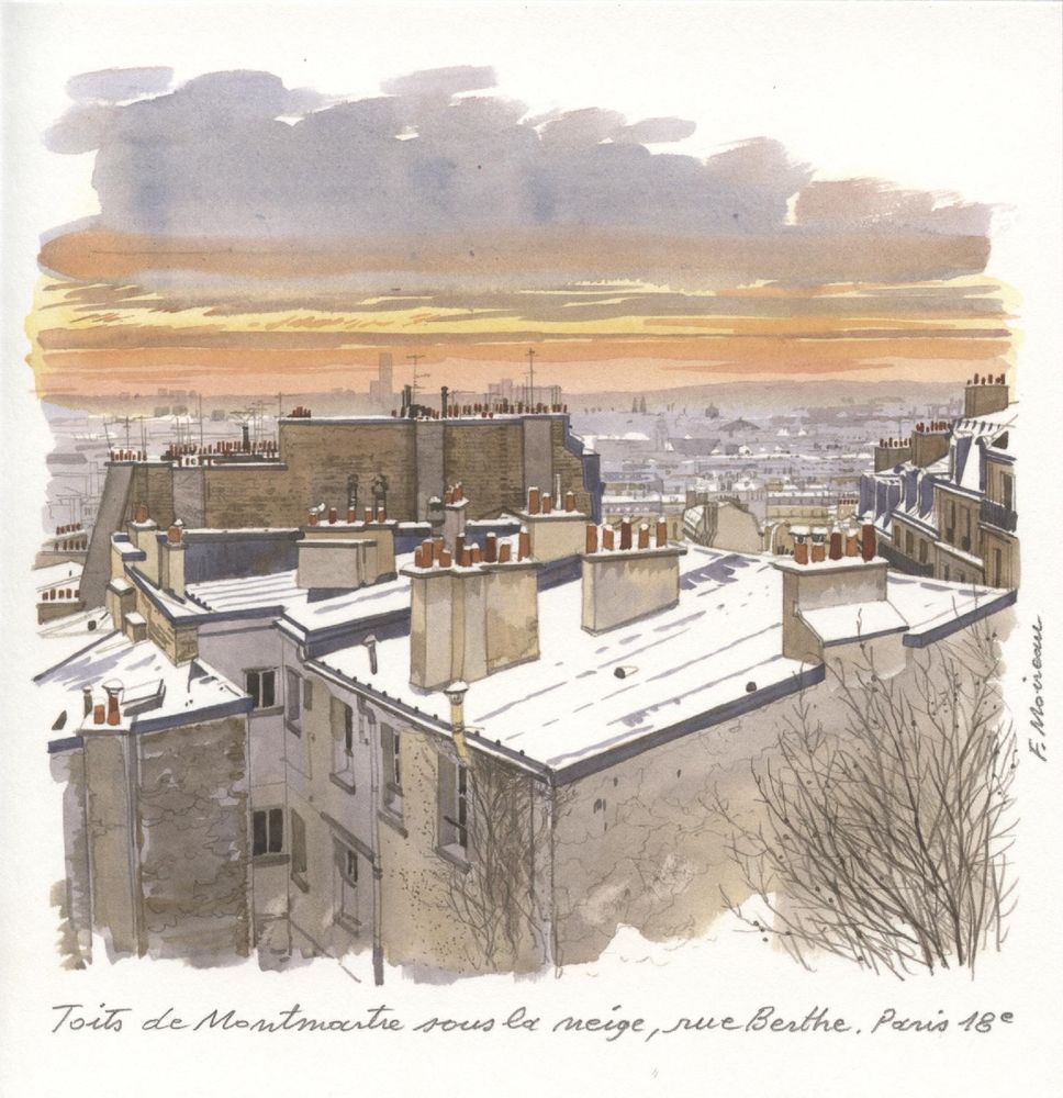 Papeterie - CARTE DOUBLE AQUARELLE DE FABRICE MOIREAU DE FIN D'ANNEE - PHENICIA