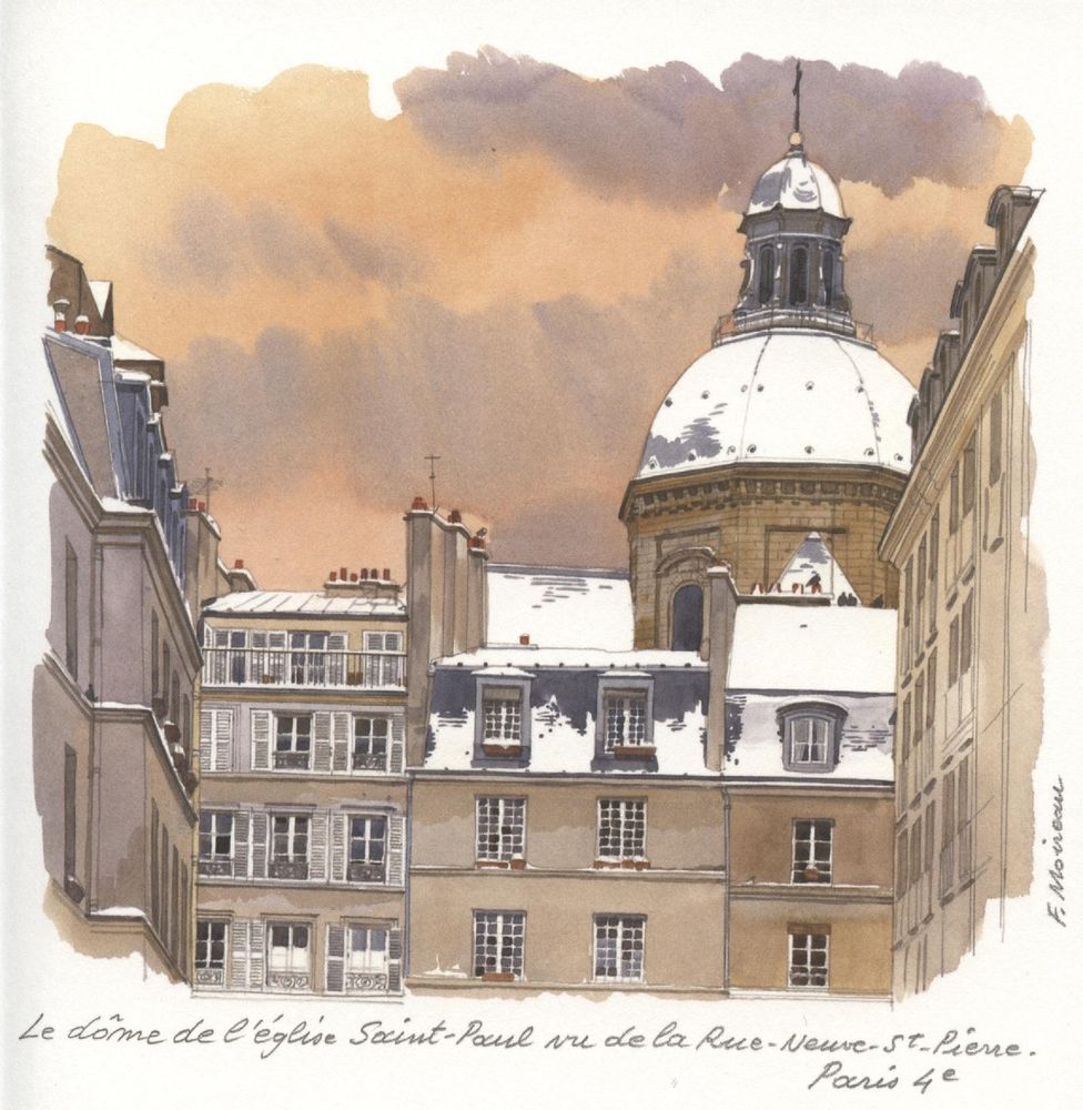 Papeterie - CARTE DOUBLE AQUARELLE DE FABRICE MOIREAU DE FIN D'ANNEE - PHENICIA