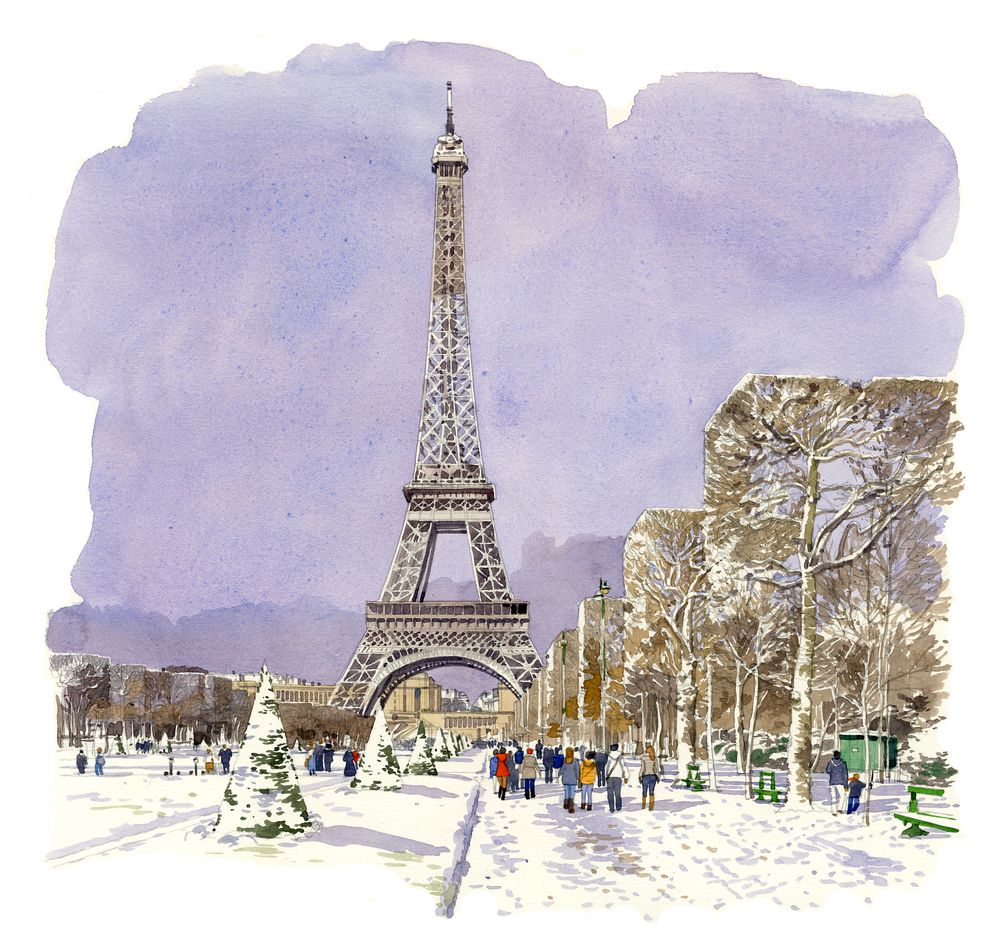 Papeterie - CARTE DOUBLE AQUARELLE DE FABRICE MOIREAU DE FIN D'ANNEE - PHENICIA