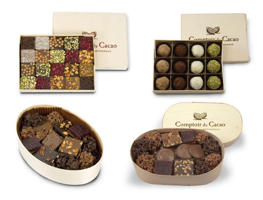 Chocolat - Boîte en bois de chocolats avec couvercle - COMPTOIR DU CACAO