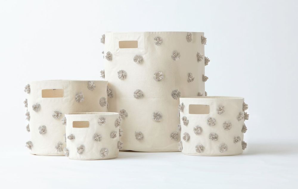 Chambres d'enfants - Panier Pompons Blanc Ivoire - PEHR