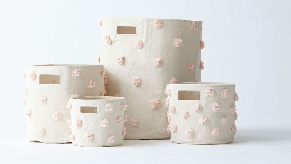 Chambres d'enfants - Panier Pompons Blanc Ivoire - PEHR