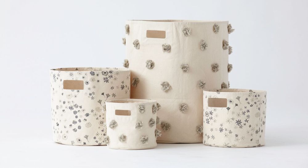 Chambres d'enfants - Panier Pompons Blanc Ivoire - PEHR