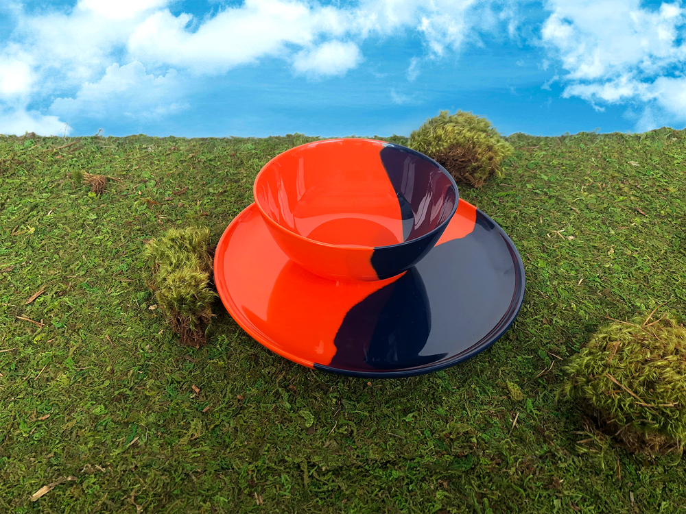 Assiettes au quotidien - ½ & ½ Melamine Orange / Navy Blue Side Plate - Set of 4 - THOMAS FUCHS CREATIVE