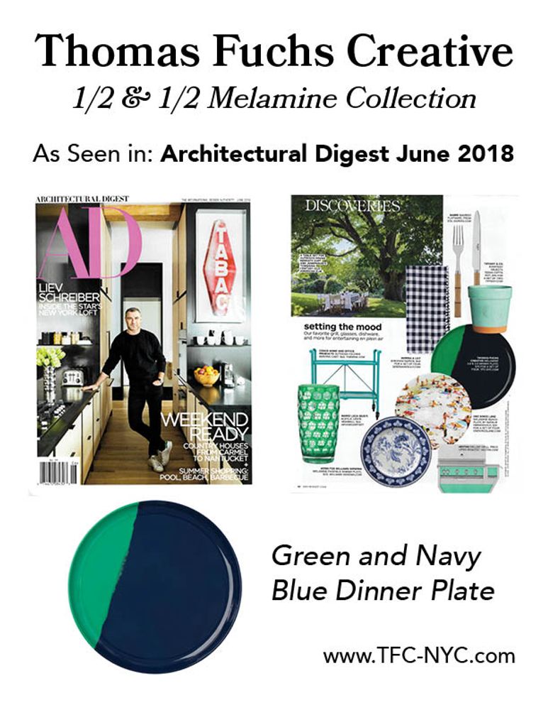 Everyday plates - ½ & ½ Melamine Light Blue / Navy Blue Dinner Plate - THOMAS FUCHS CREATIVE