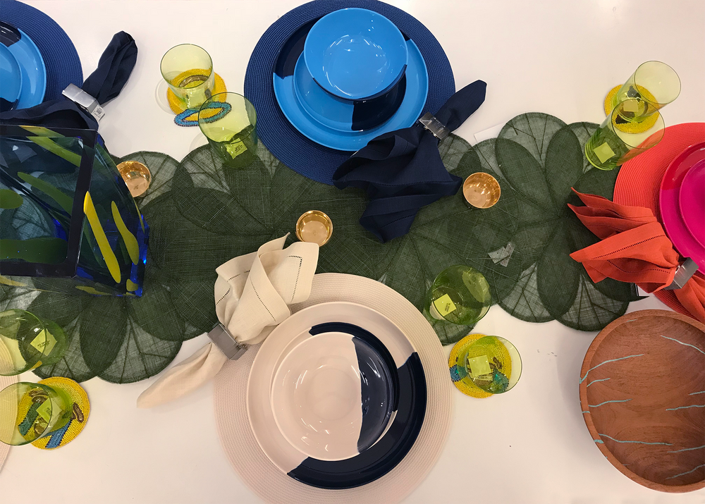 Everyday plates - ½ & ½ Melamine Light Blue / Navy Blue Dinner Plate - THOMAS FUCHS CREATIVE