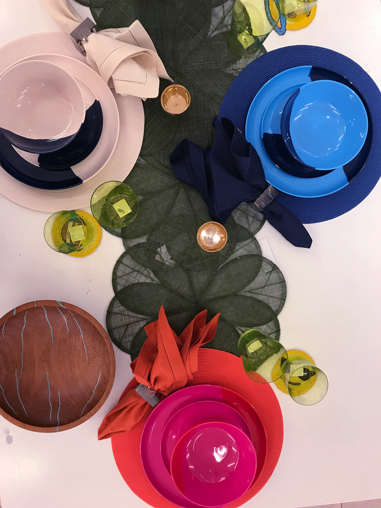 Everyday plates - ½ & ½ Melamine Light Blue / Navy Blue Dinner Plate - THOMAS FUCHS CREATIVE