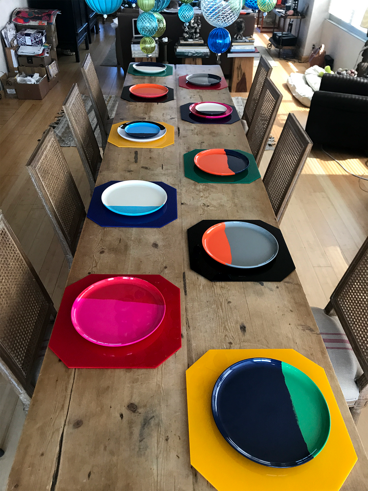 Assiettes au quotidien - ½ & ½ Melamine Orange / Navy Blue Side Plate - Set of 4 - THOMAS FUCHS CREATIVE