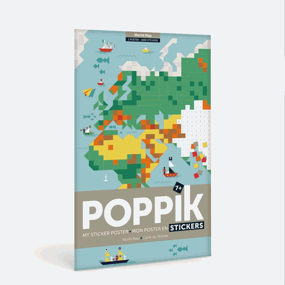 Children's games - Creative poster + 1600 Stickers - WORLD MAP - POPPIK - BAYARD JEUNESSE