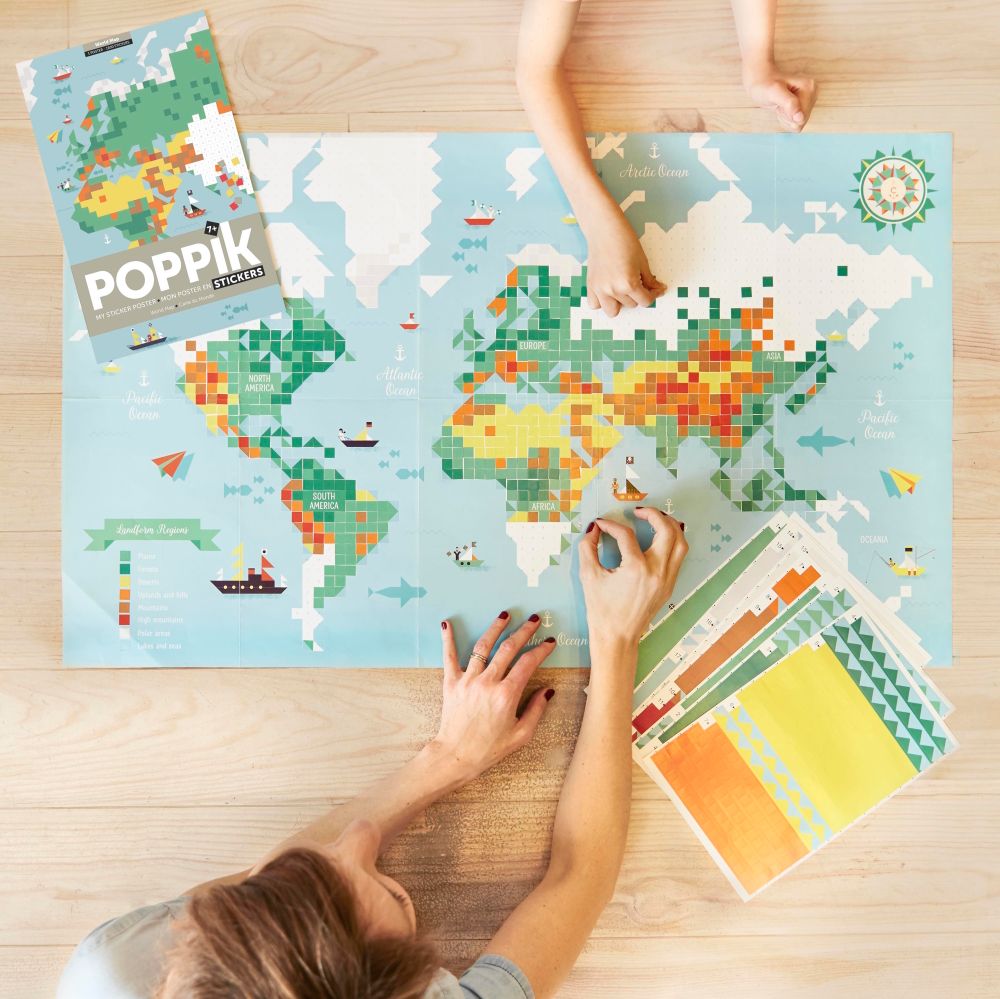 Children's games - Creative poster + 1600 Stickers - WORLD MAP - POPPIK - BAYARD JEUNESSE