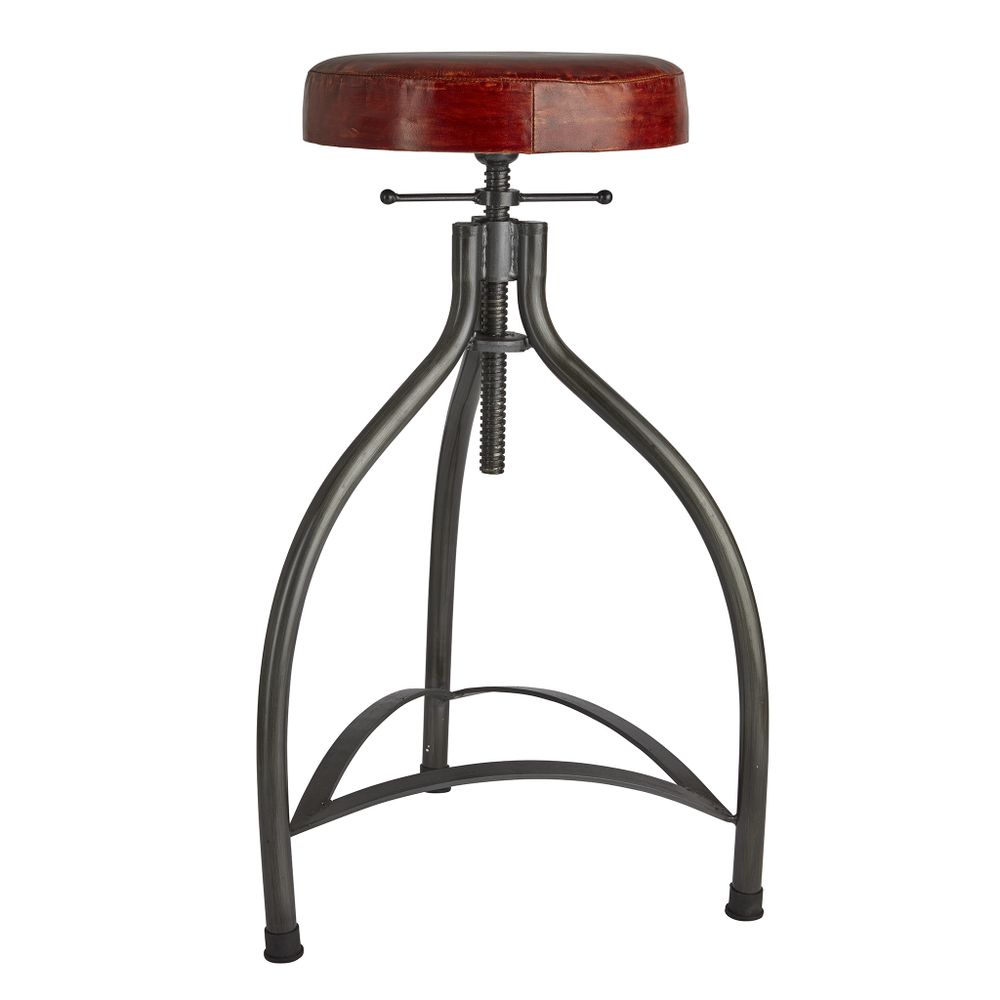 Tabourets - Cooper Leather & Metal Adjustable Bar Stool - 34 Inch - INDUSTVILLE