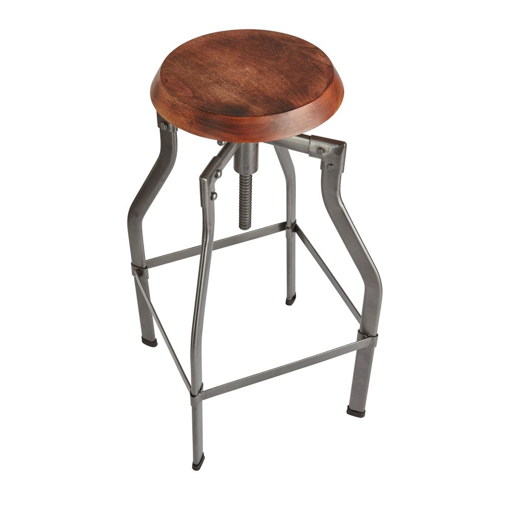 Stools - Turner Solid Wood & Metal Adjustable Bar Stool - 35 Inch - INDUSTVILLE
