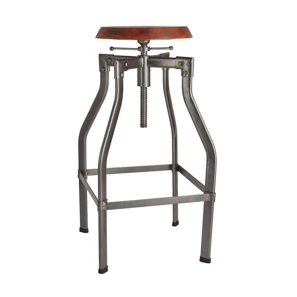 Stools - Turner Solid Wood & Metal Adjustable Bar Stool - 35 Inch - INDUSTVILLE