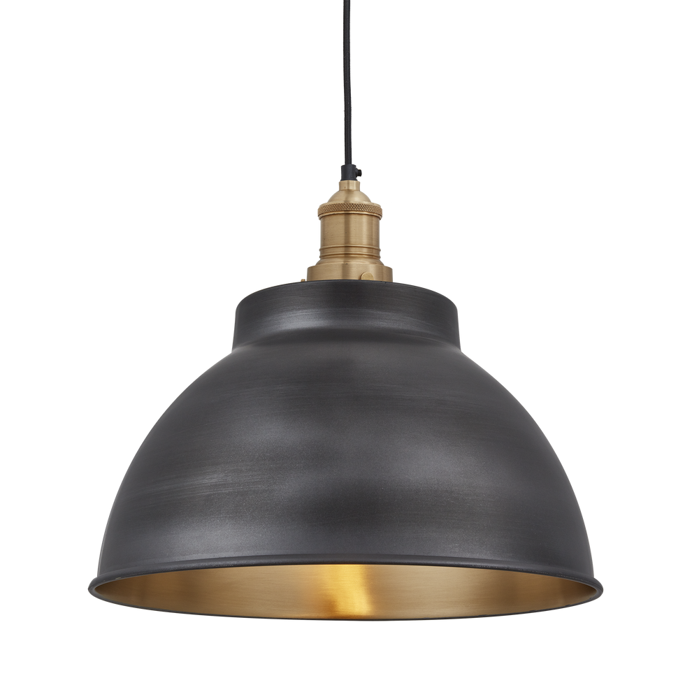 Suspensions - Brooklyn Dome Pendant - 13 Inch - Pewter & Brass - INDUSTVILLE