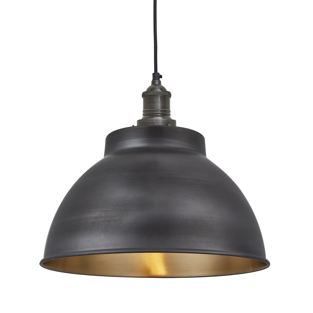 Suspensions - Brooklyn Dome Pendant - 13 Inch - Pewter & Brass - INDUSTVILLE