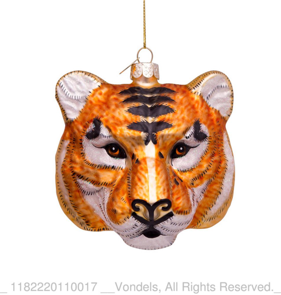 Christmas garlands and baubles - Ornament glass tiger head gold/black 11 cm - VONDELS AMSTERDAM