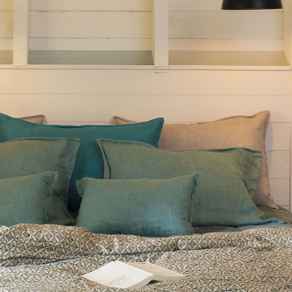 Fabric cushions - Big Cushion in Washed Linen with Double Linen 50x75 cm - EN FIL D'INDIENNE...