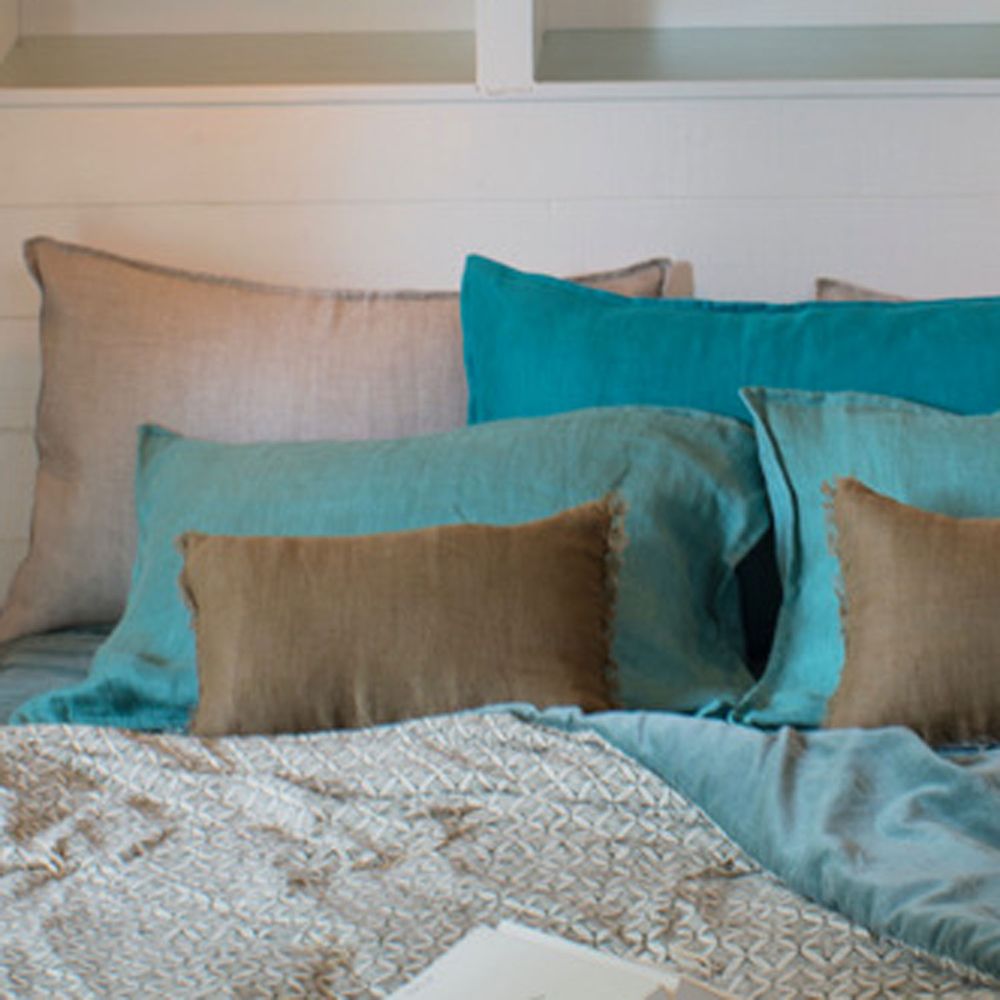Fabric cushions - Big Cushion in Washed Linen with Double Linen 50x75 cm - EN FIL D'INDIENNE...