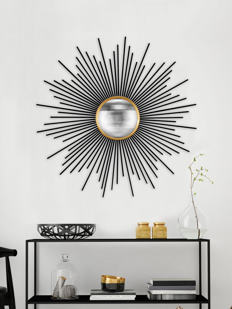 Miroirs - MIROIR SOLEIL NOIR/DORE CONVEXE METAL 93X93CM - EMDE