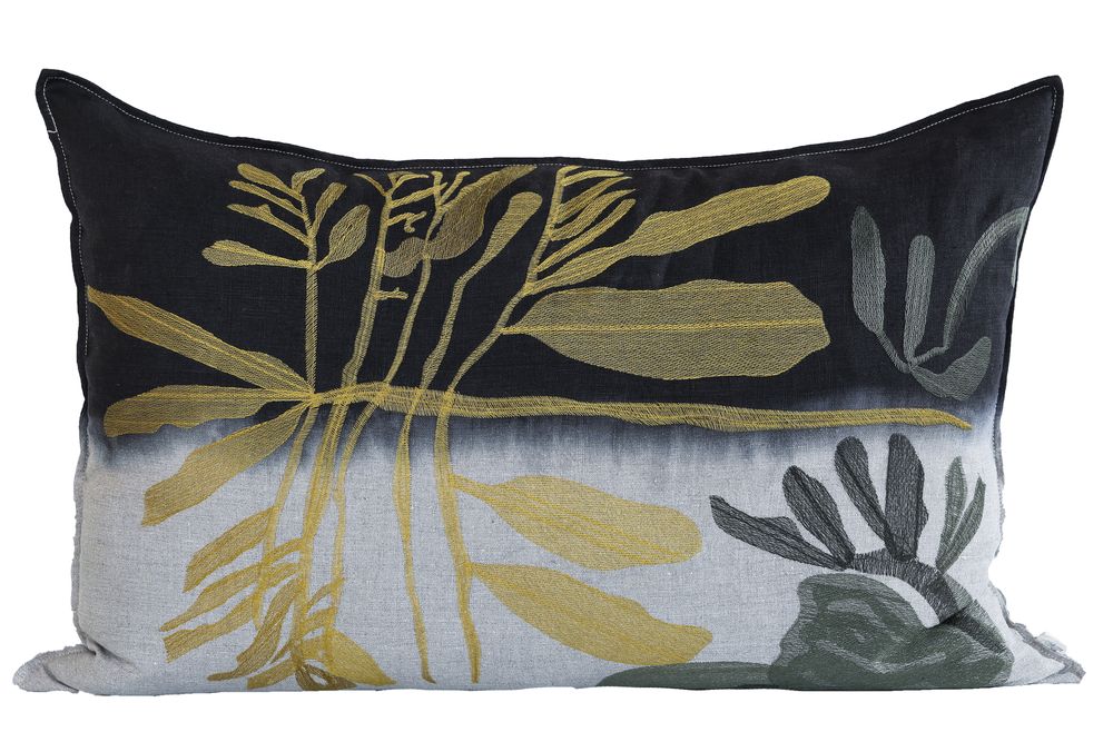 Coussins textile - Ochre Leaf Cushion Embroidered Charcoal  - EVOLUTION PRODUCT