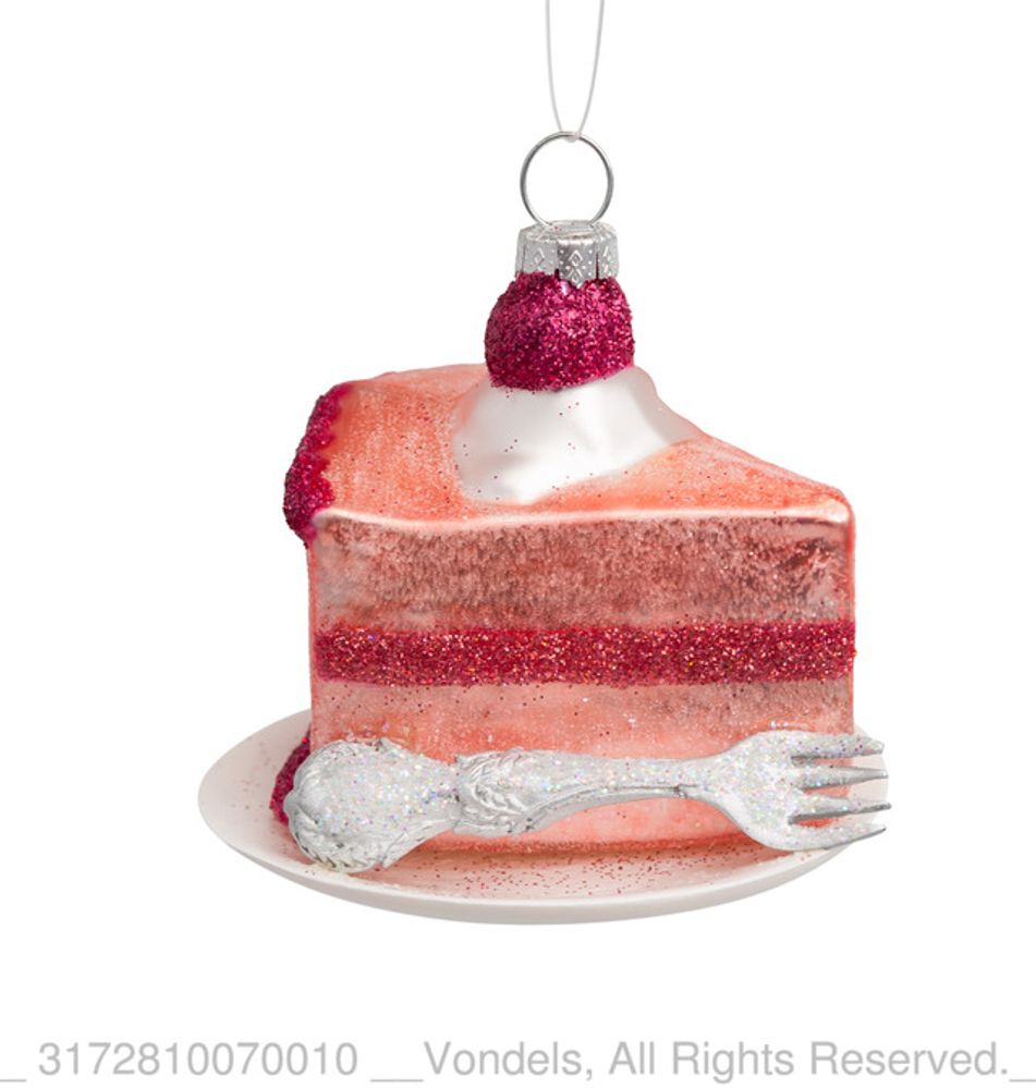 Guirlandes et boules de Noël - ORNAMENT GLASS PINK CAKE W/ SILVER FORK 7CM - VONDELS AMSTERDAM