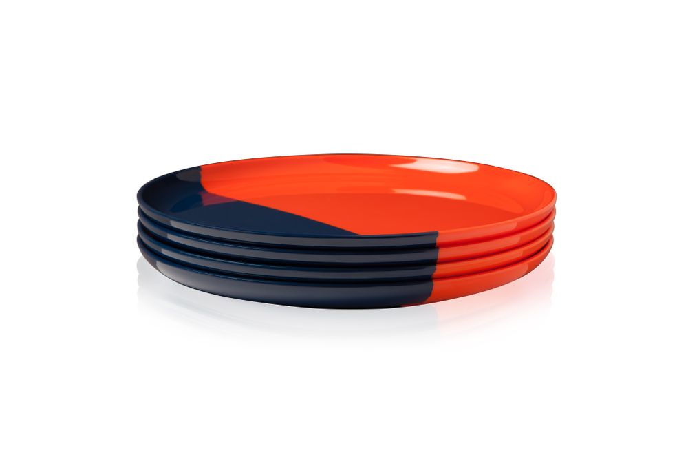 Assiettes au quotidien - ½ & ½ Melamine Orange / Navy Blue Side Plate - Set of 4 - THOMAS FUCHS CREATIVE