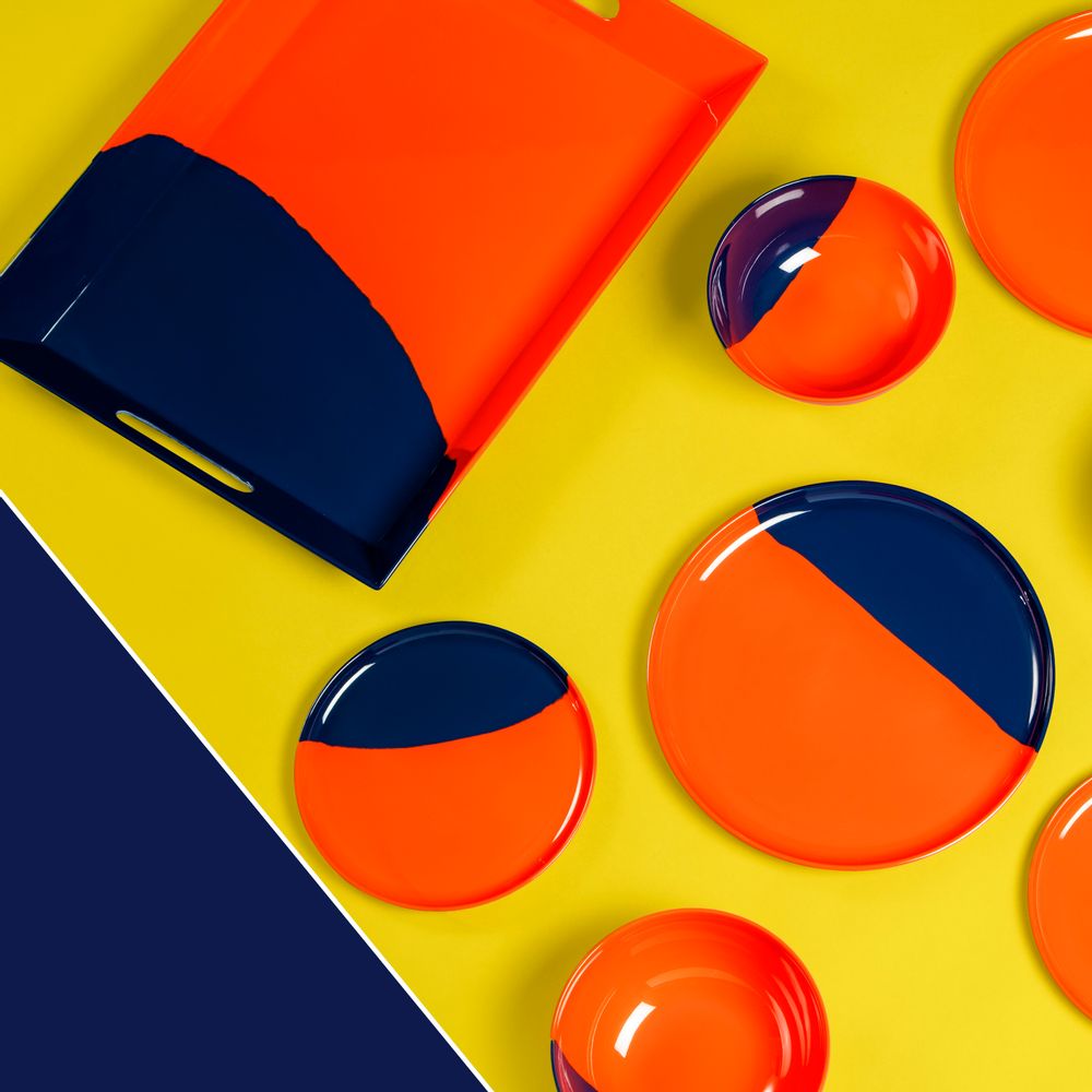 Assiettes au quotidien - ½ & ½ Melamine Orange / Navy Blue Side Plate - Set of 4 - THOMAS FUCHS CREATIVE