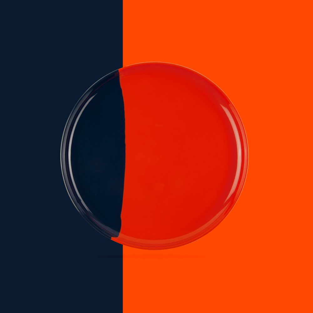Assiettes au quotidien - ½ & ½ Melamine Orange / Navy Blue Side Plate - Set of 4 - THOMAS FUCHS CREATIVE