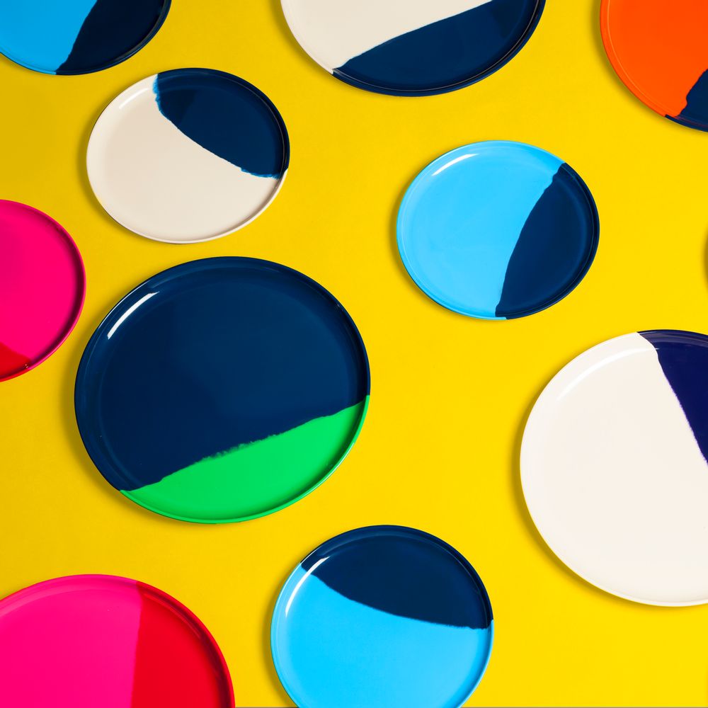 Assiettes au quotidien - ½ & ½ Melamine Orange / Navy Blue Side Plate - Set of 4 - THOMAS FUCHS CREATIVE