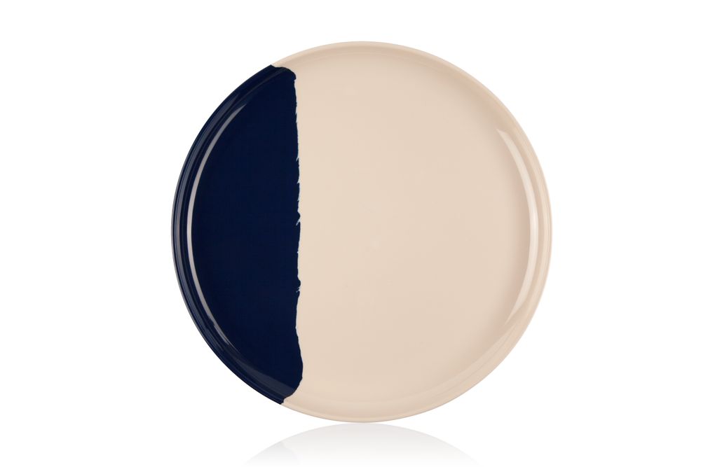 Everyday plates - ½ & ½ Melamine Ivory / Navy Blue Dinner Plate - THOMAS FUCHS CREATIVE