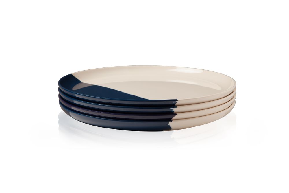Everyday plates - ½ & ½ Melamine Ivory / Navy Blue Dinner Plate - THOMAS FUCHS CREATIVE
