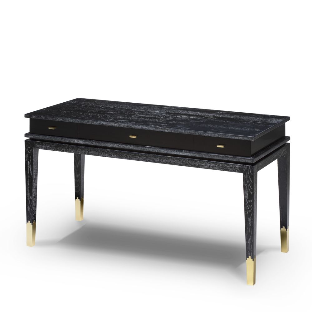 Consoles - Anna Console en Chêne Cérusé Noir et Détails en Laiton - DUISTT