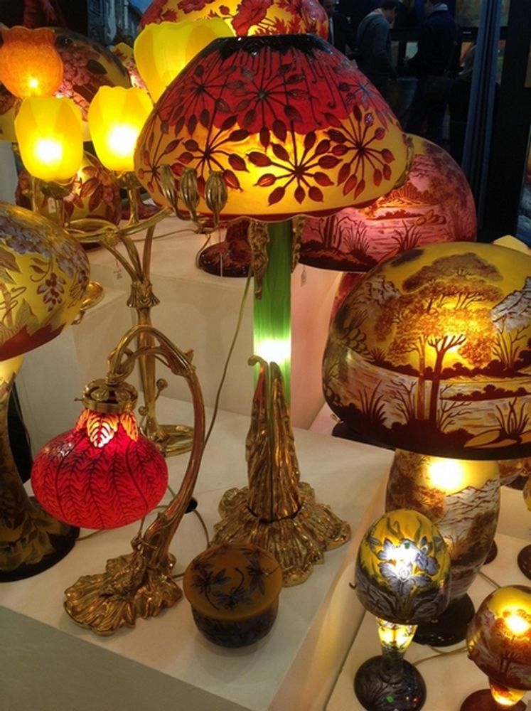 Verre d'art - Lampes style Gallé en verre gravé, Art Nouveau - TIEF