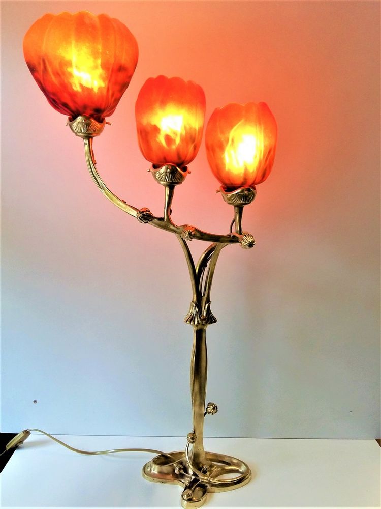 Verre d'art - Lampes style Gallé en verre gravé, Art Nouveau - TIEF
