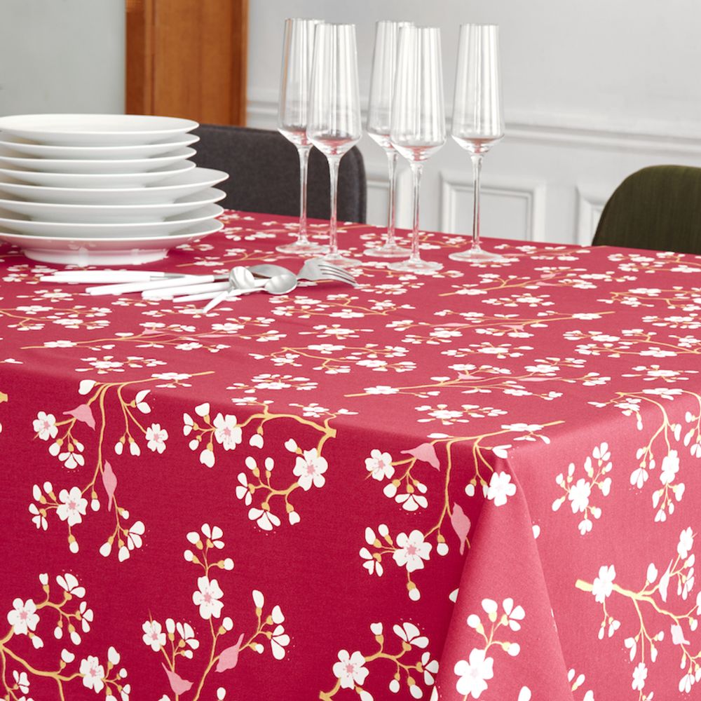Linge de table textile - nappe enduite collection Cerisier Bordeaux - FLEUR DE SOLEIL