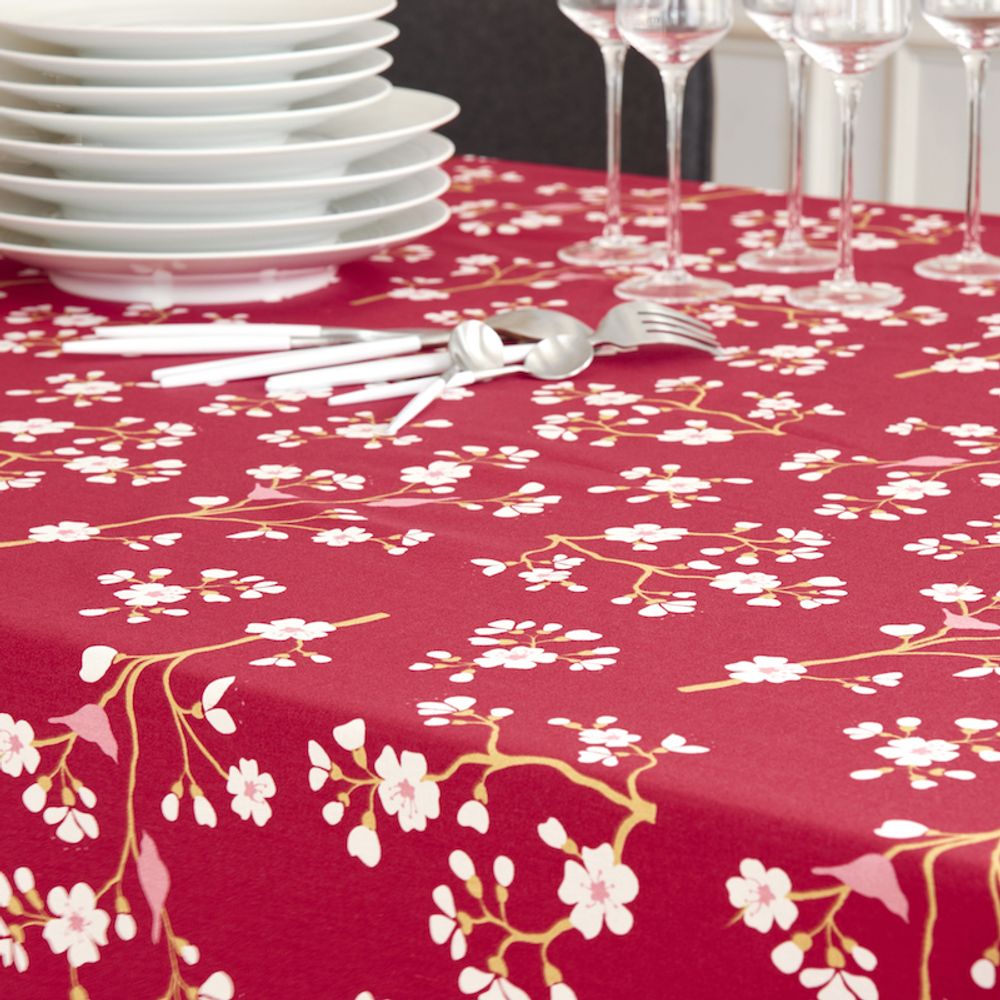 Linge de table textile - nappe enduite collection Cerisier Bordeaux - FLEUR DE SOLEIL