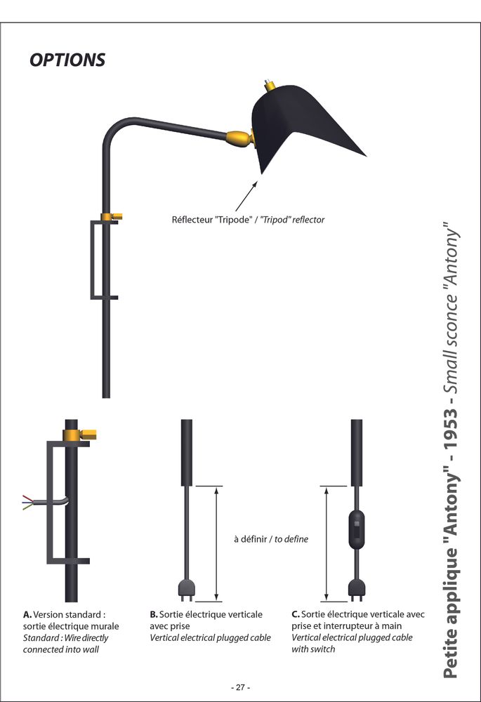 Wall lamps - BEDSIDE LAMP “ANTONY” - EDITIONS SERGE MOUILLE