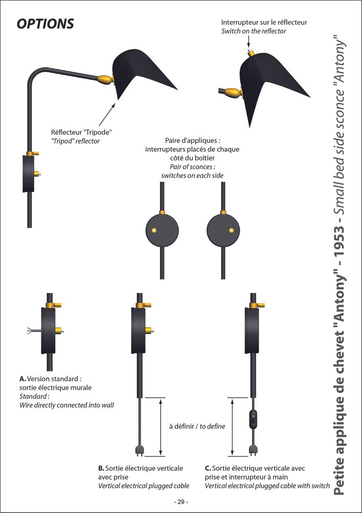 Wall lamps - BEDSIDE LAMP “ANTONY” - EDITIONS SERGE MOUILLE
