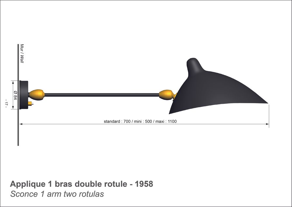 Wall lamps - ONE ARM WITH TWO SWIVEL WALL LAMP - EDITIONS SERGE MOUILLE