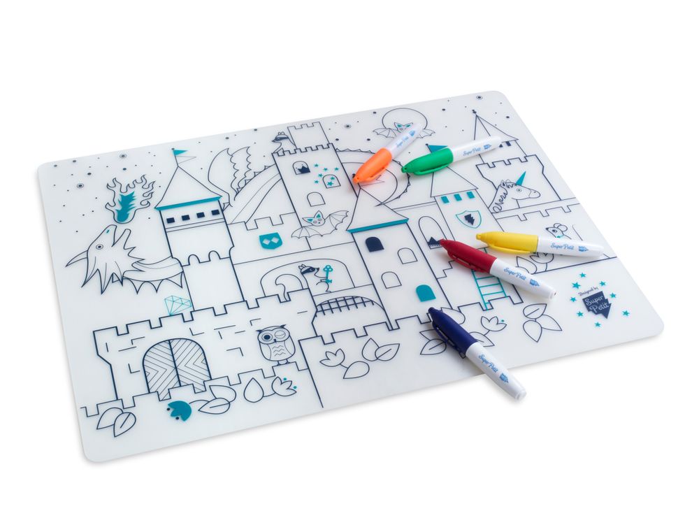 Sets de table - set de table en silicone à colorier à l'infini avec 5 feutres effaçables- Château - SUPERPETIT
