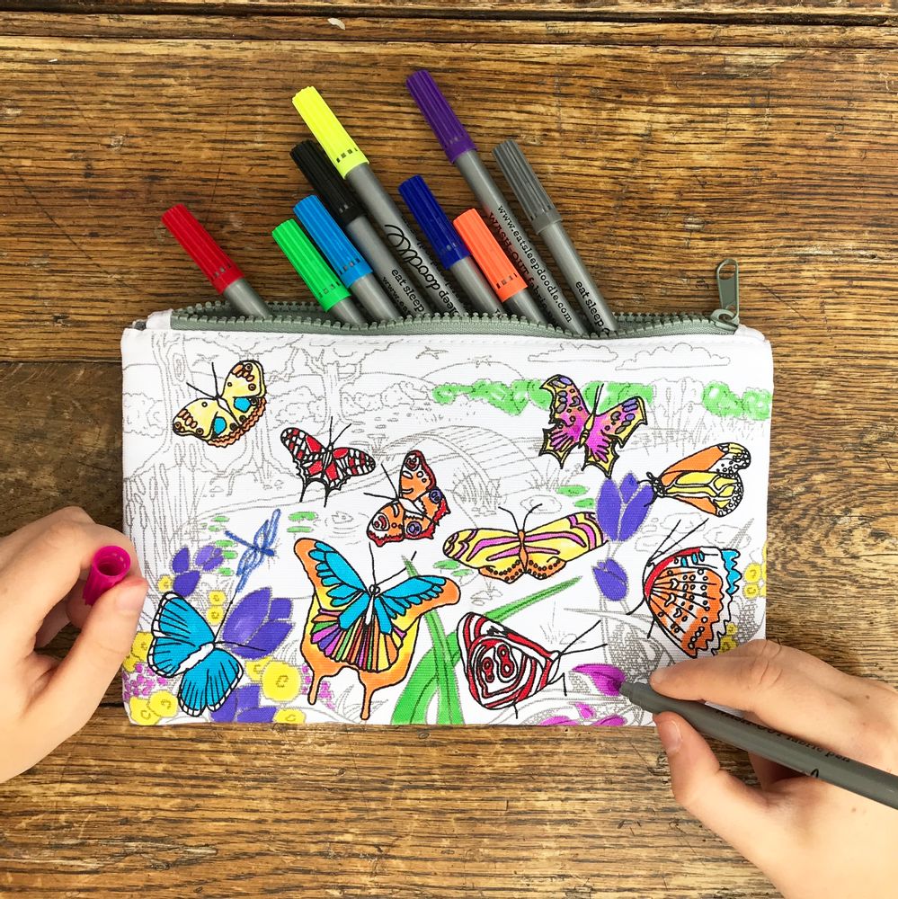 Stationery - colour and learn butterfly pencil case - EATSLEEPDOODLE