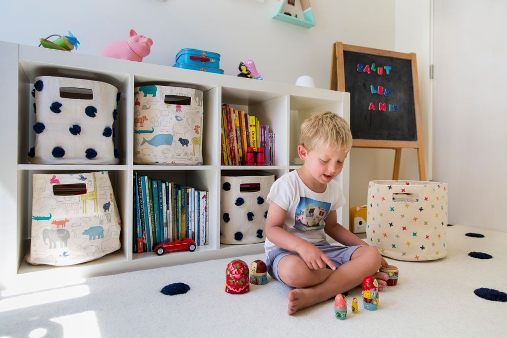 Chambres d'enfants - Panier Pompons Blanc Ivoire - PEHR