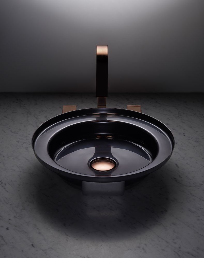 Spas - Vasque NARCIS rond noir brillant, clapet cuivre - BASSINES