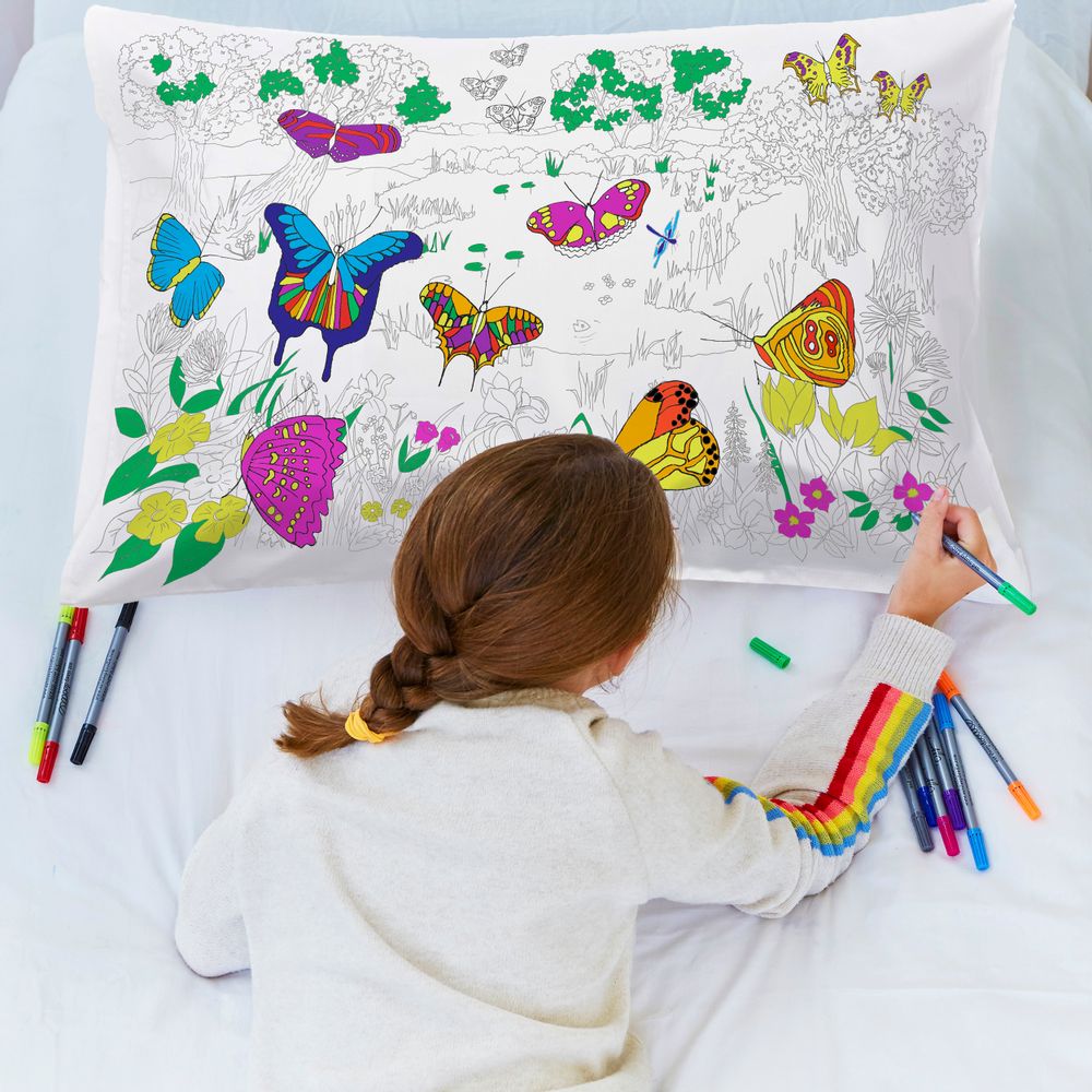 Children's arts and crafts - colour-in butterfly pillowcase - EATSLEEPDOODLE