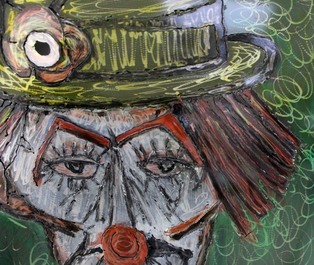Tableaux - Tableau métal Hommage à Bernard Buffet - Clown Vert - PHILIPPE BUIL SCULPTEUR